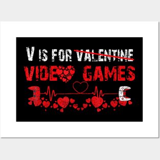 V IS FOR VIDEO GAMES Valentines Day Video Gamer Boy Posters and Art